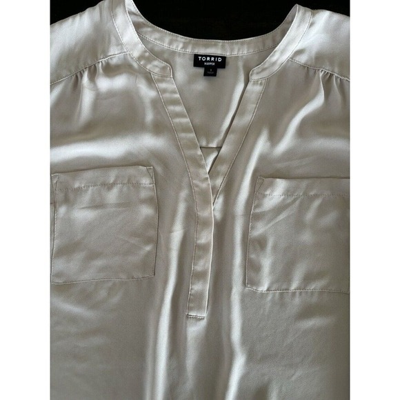 Torrid Blouse 1X Harper Pullover 3/4 Sleeve Sheer Flowy Pastel Pink Office Chic - Picture 6 of 11